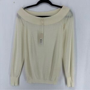 NWT Rebecca Taylor Off Shoulder Wool Blend Sweater Womens Large Beige